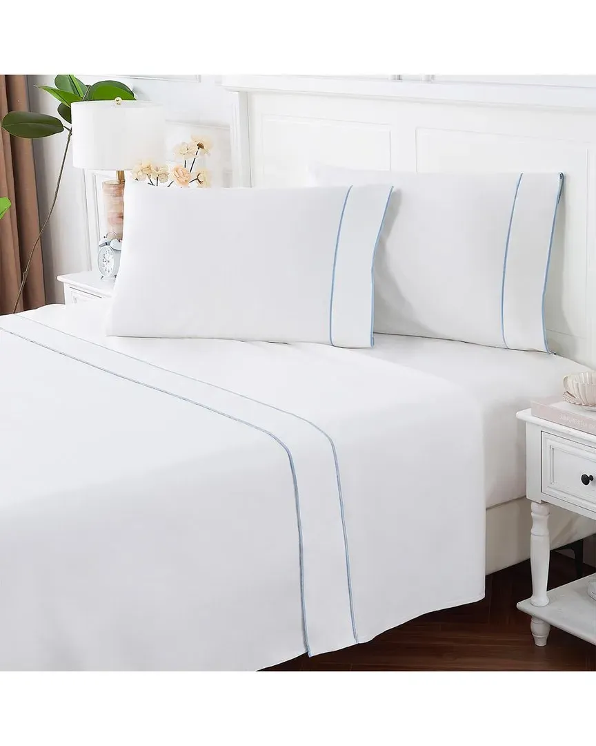 600 Thread Count Framed Embroidery Sheet Set - Blue, Cotton
