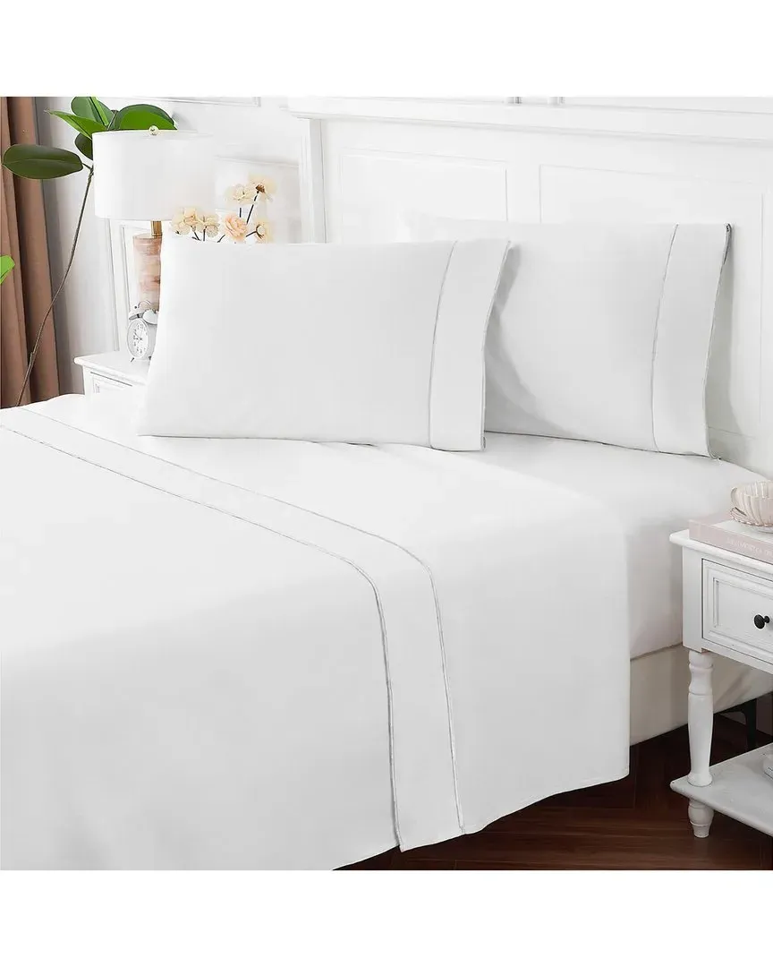 600 Thread Count Framed Embroidery Sheet Set - White, Cotton image