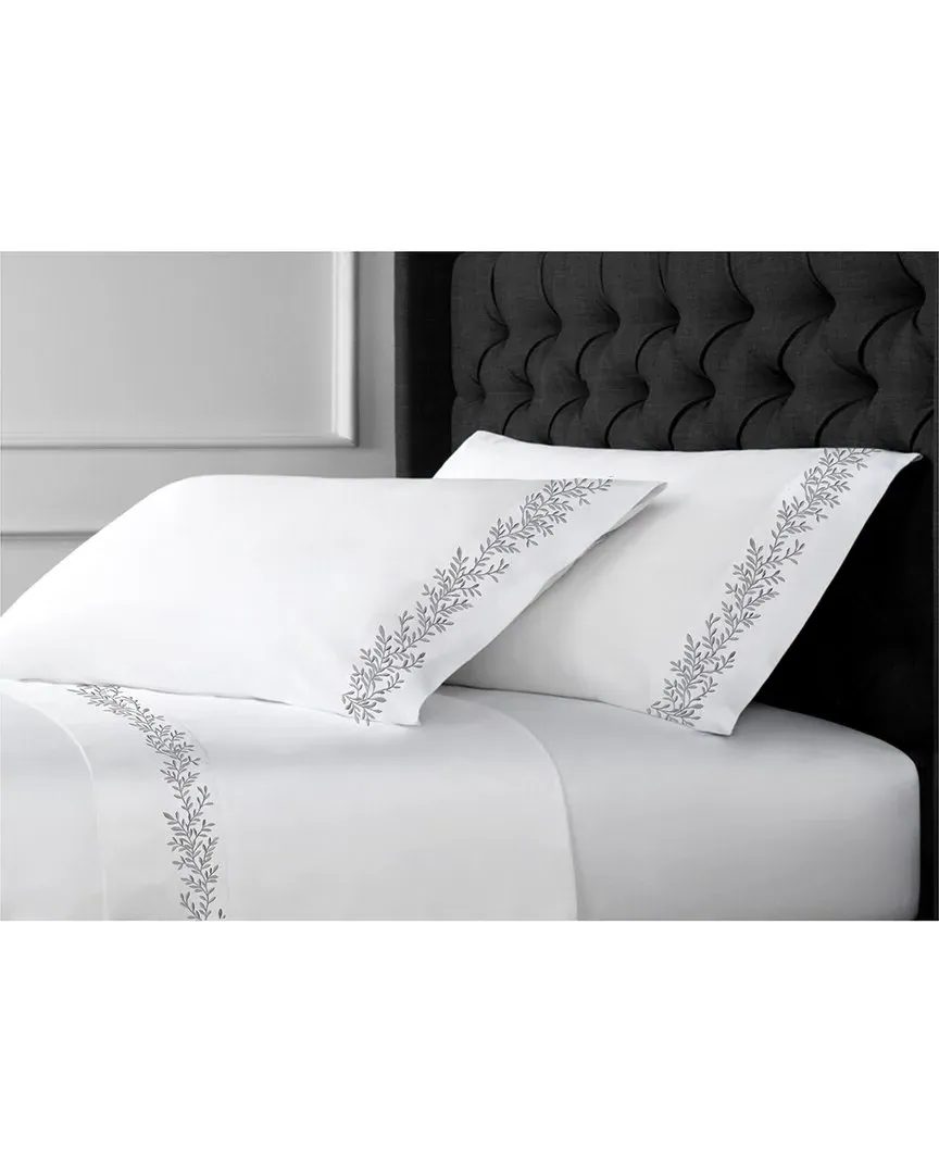 600 Thread Count Sateen Floral Embroidery Sheet Set - Grey