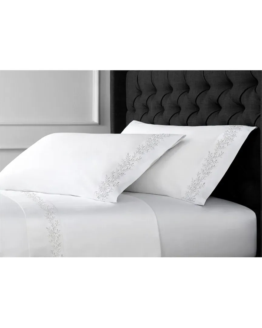 600 Thread Count Sateen Floral Embroidery Sheet Set - White