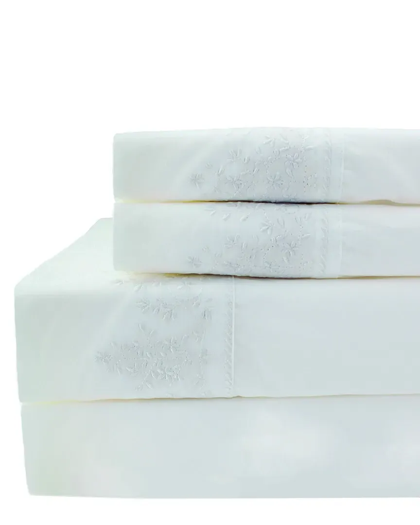 Baby's Breath Embroidered Sheet Set - White, Cotton