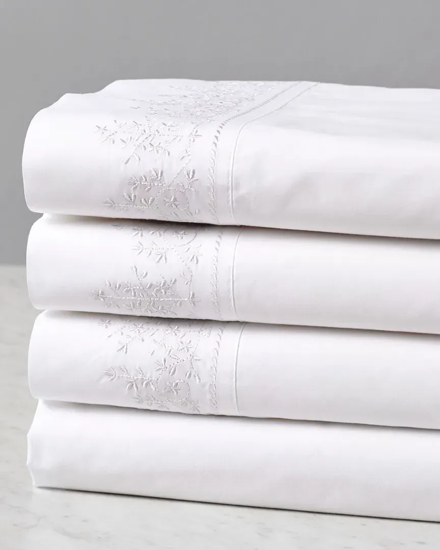 Baby's Breath Embroidered Sheet Set - White, Cotton