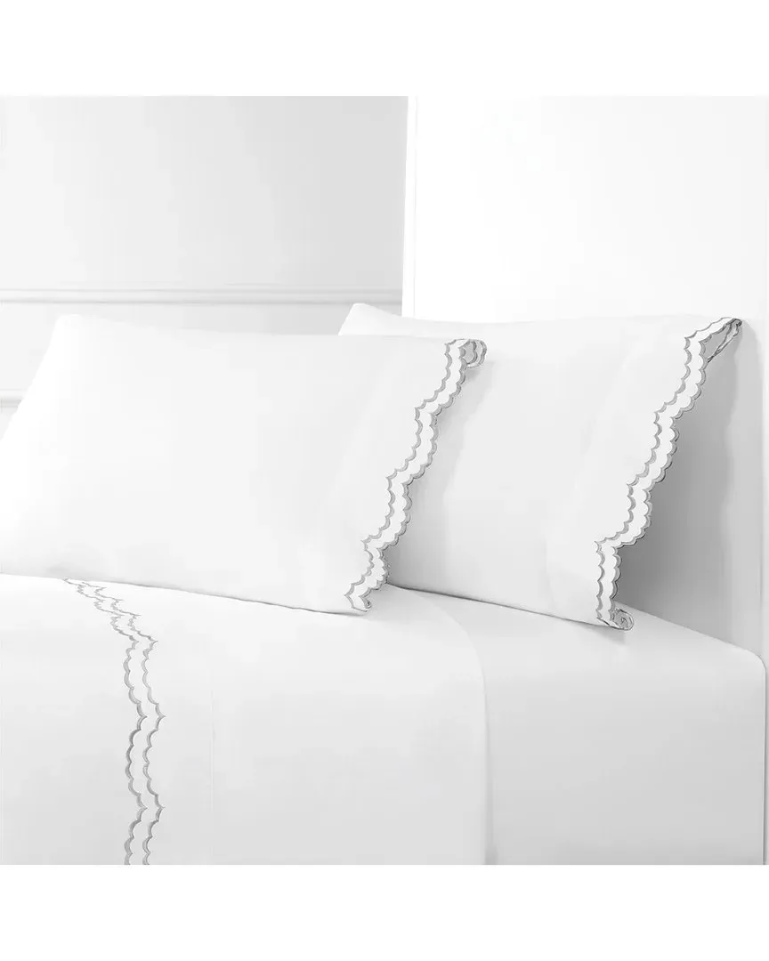 Double Scalloped Embroidered Sheet Set - Grey