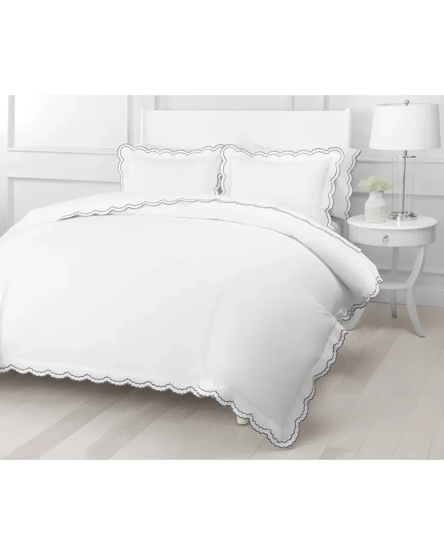 Double Scalloped Embroidery Duvet Set - Grey, Cotton image