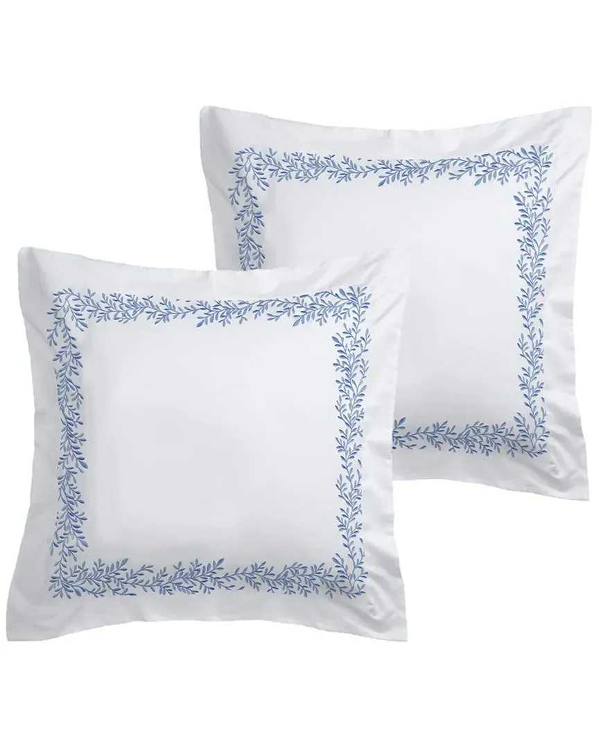 Floral Vine Embroidery Set of 2 Euro Shams - Blue, Cotton image