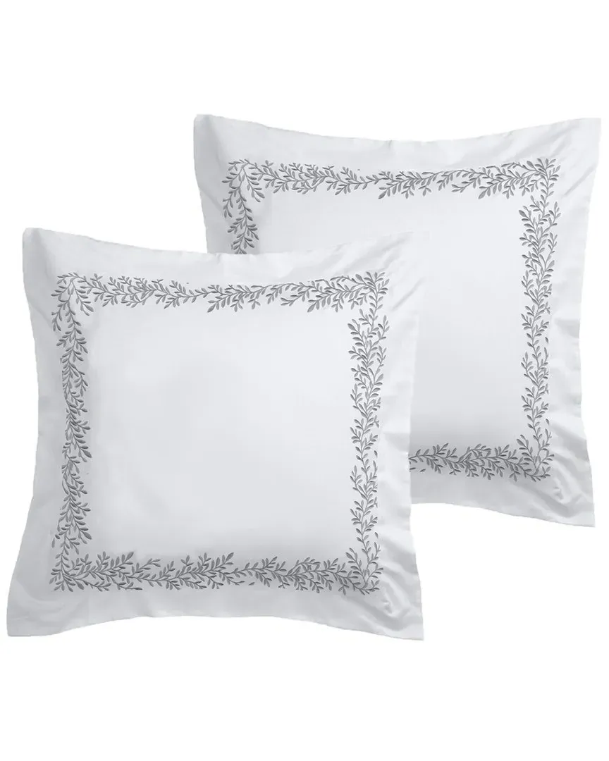 Floral Vine Embroidery Set of 2 Euro Shams - Grey, Cotton