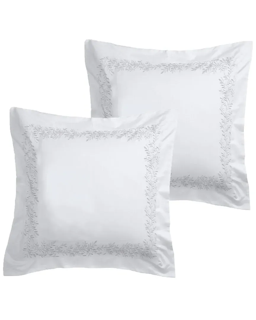 Floral Vine Embroidery Set of 2 Euro Shams - White, Cotton