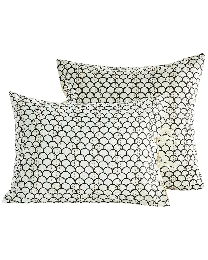 Hand-Stitched Scallop Kantha Sham Set - Indigo, Cotton