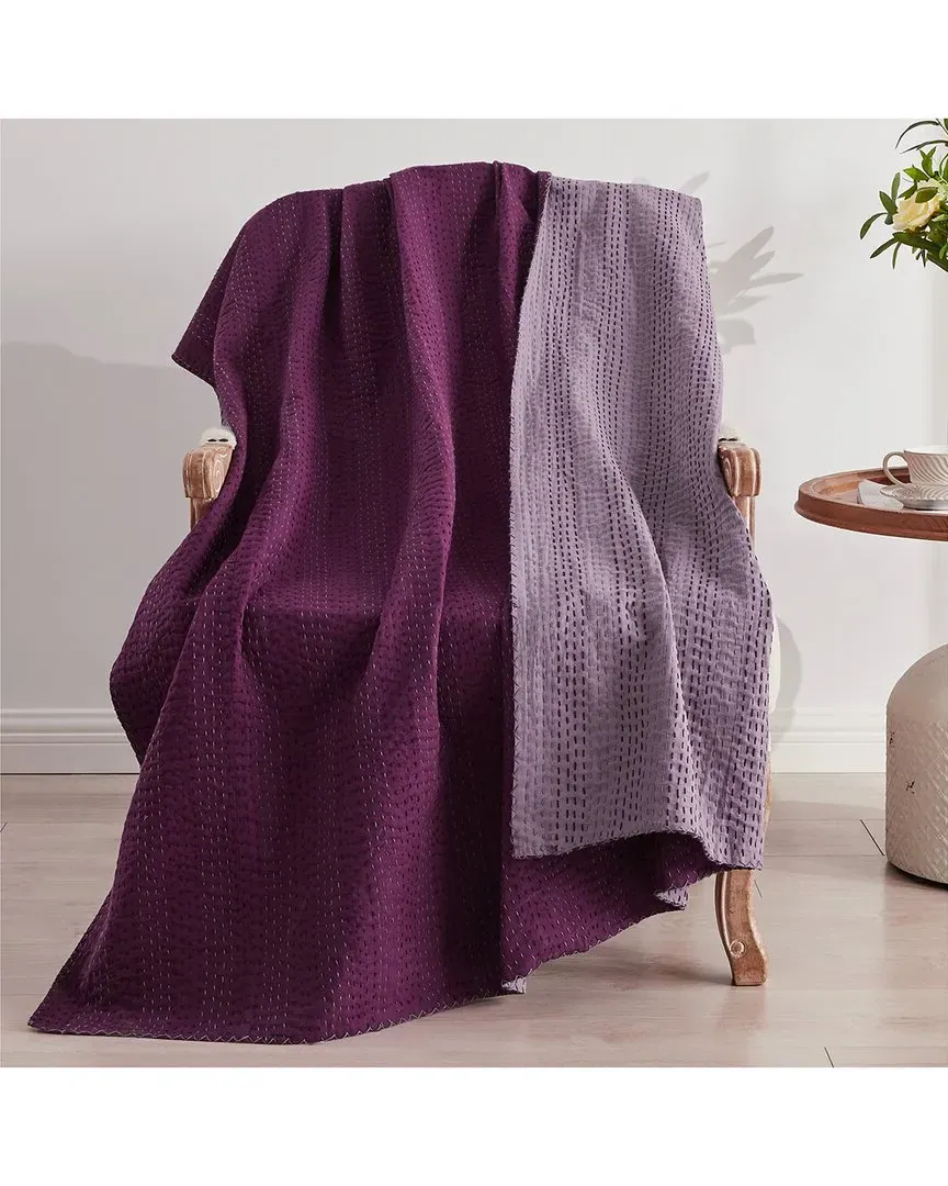 Hand-Stitched Scallop Kantha Throw - Fig & Violet, Cotton