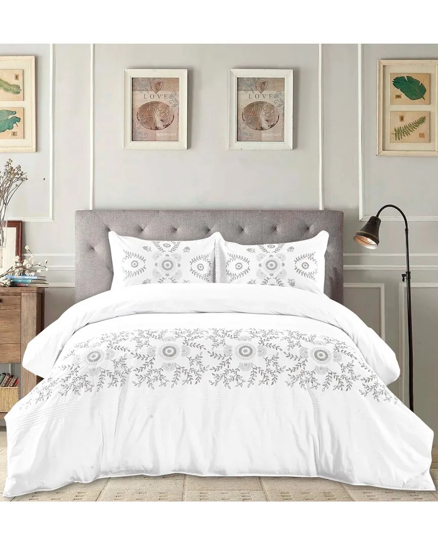 Midas Embroidered Duvet Set - Grey, Cotton
