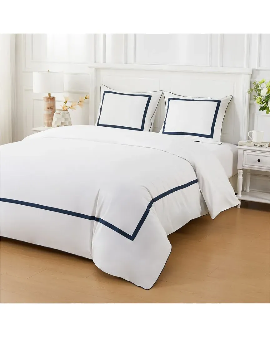 Percale Double Border Duvet Set - Navy