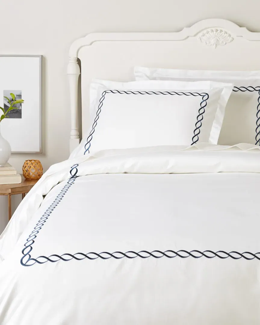 Rope Embroidered 600 Thread Count Cotton Duvet Set - Navy