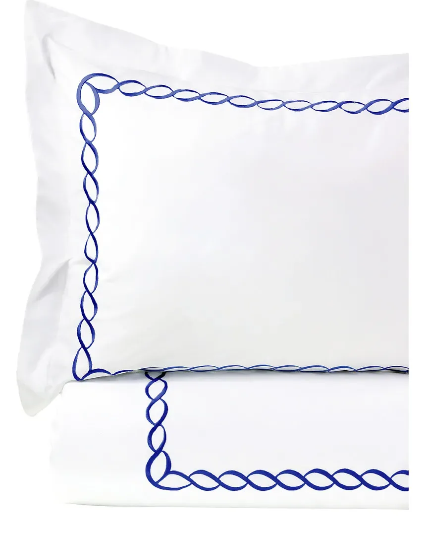 Rope Embroidered Twin Duvet Set - Navy, Cotton