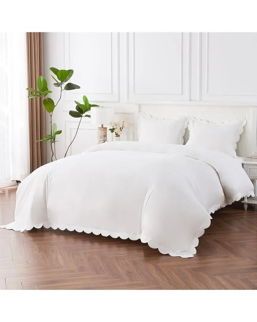 Scallop Frame Embroidery Percale Duvet Set - White image