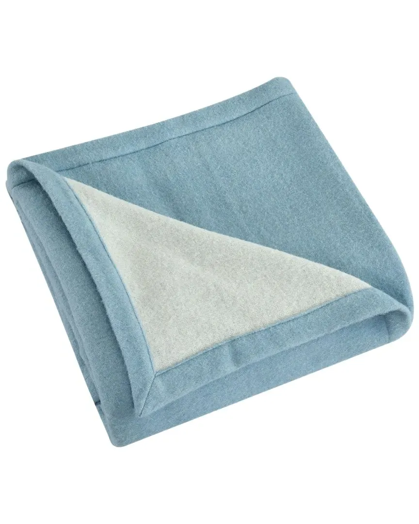 Self Hem Merino Wool Blanket - Ivory Blue image