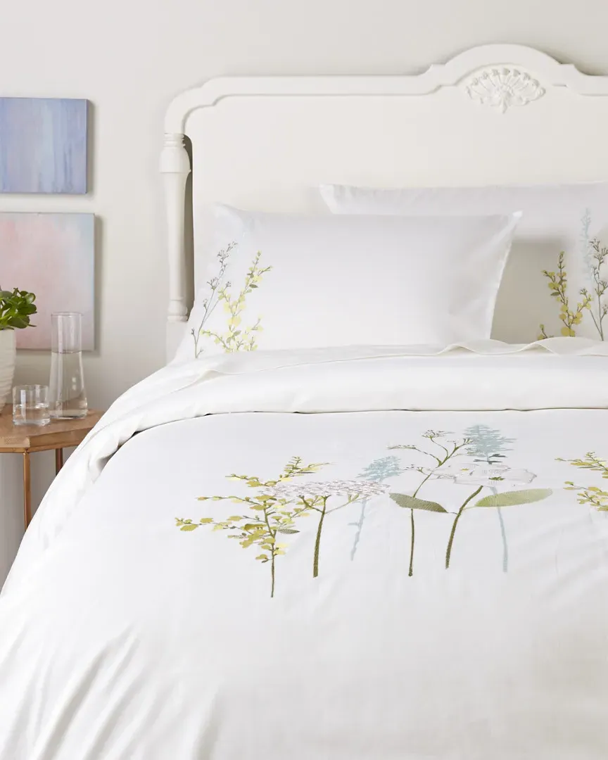 Spring Blossom Embroidered Duvet Set - White, Cotton image