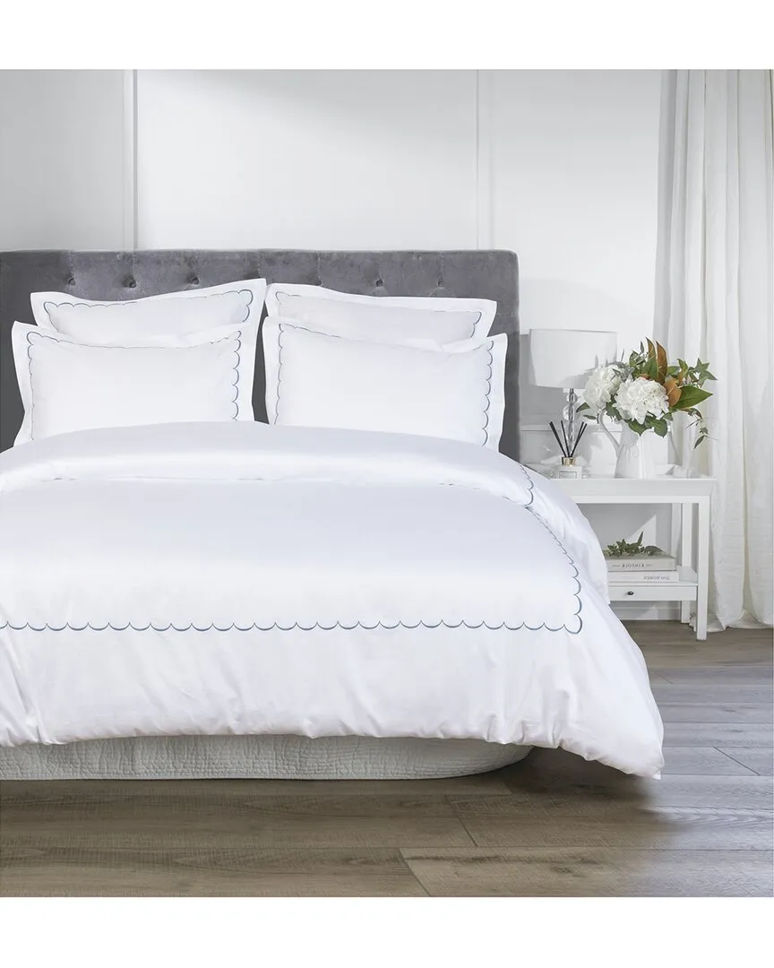 T600 Scallop Embroidered Duvet Set - Blue, Cotton image