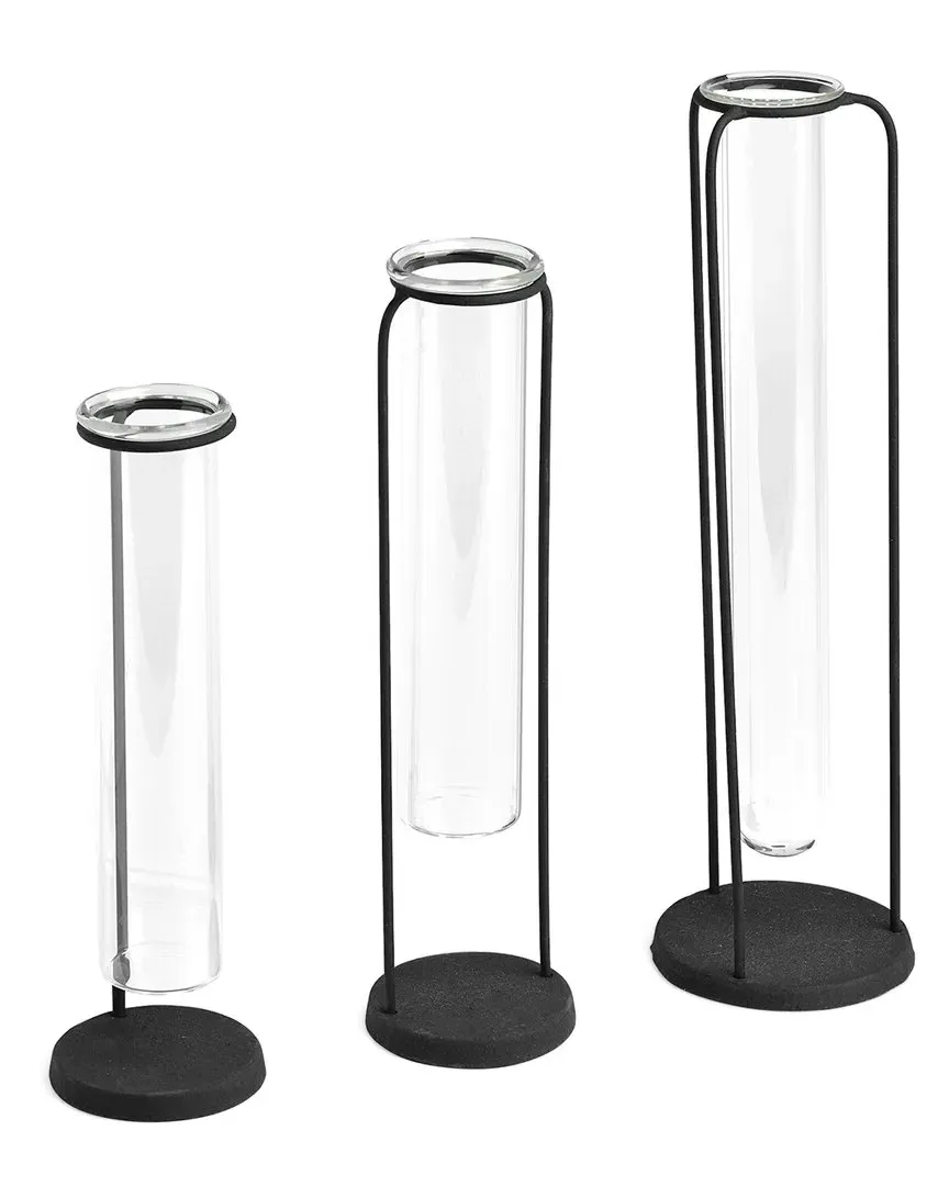 Beeker Set of 3 Test Tube Vases - Black, Metal image