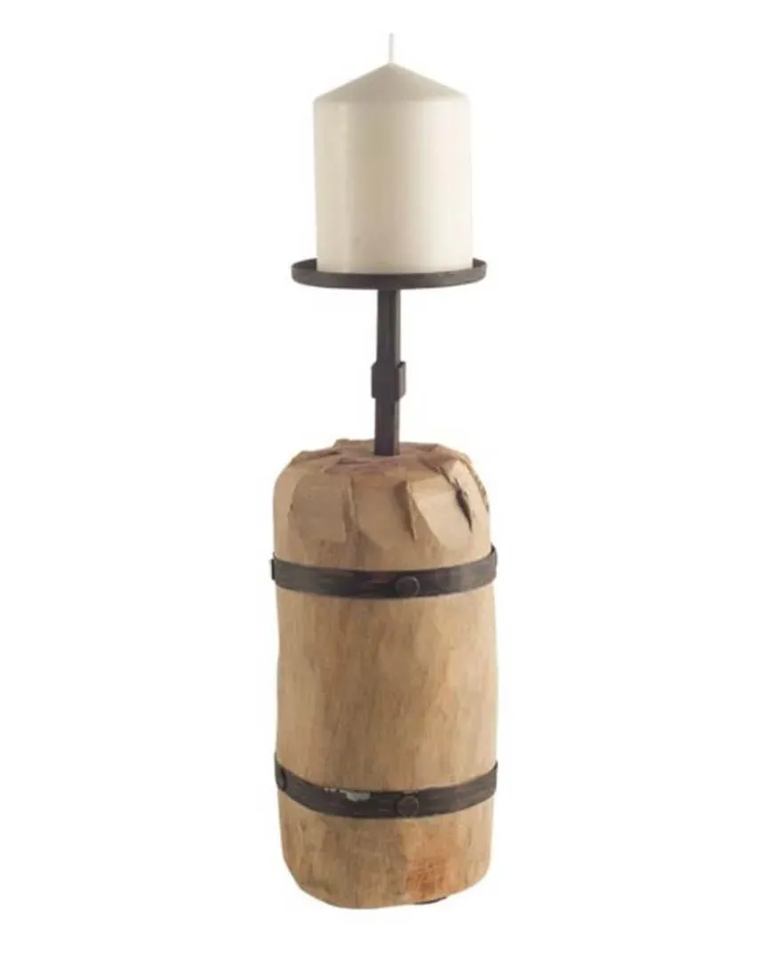 Edgeland I Short Strap Candle Holder - Tan, Wood