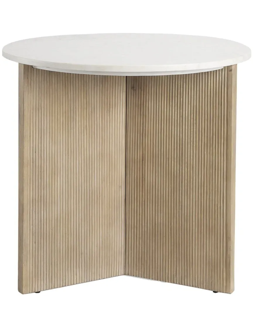 Enzo Round Foyer Accent Table - White, Marble image