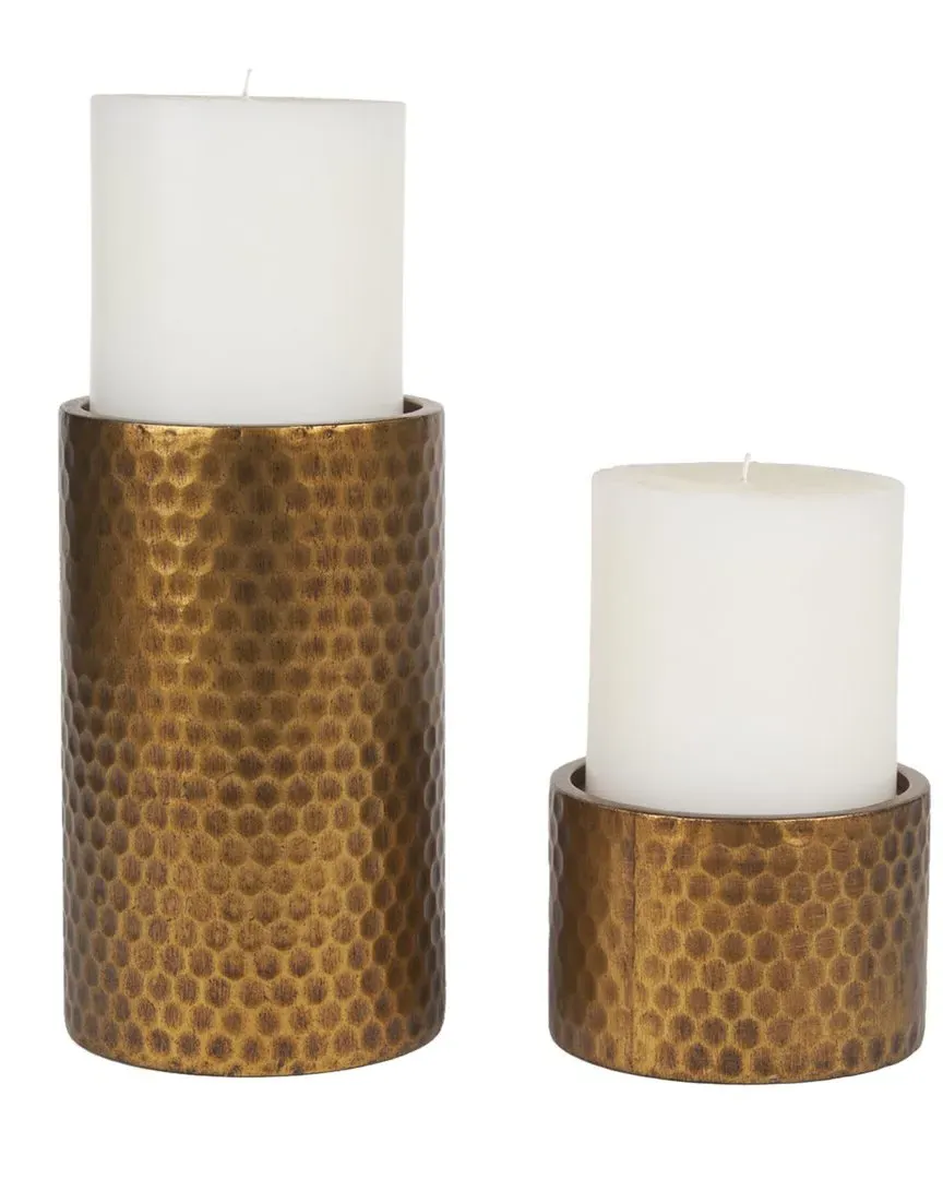 Gage Set of 2 Honeycomb Candle Holders - Gold, Metal image