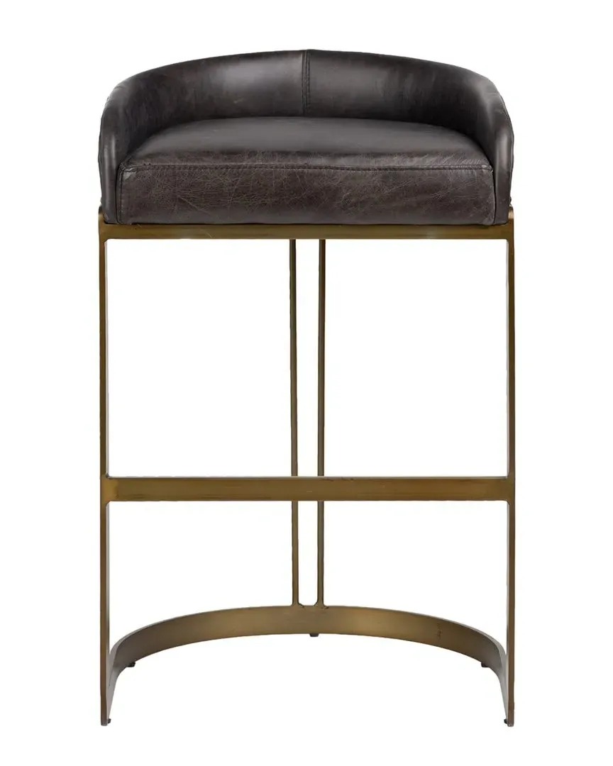 Hollyfield II Low-Back Bar Stool - Black, Leather