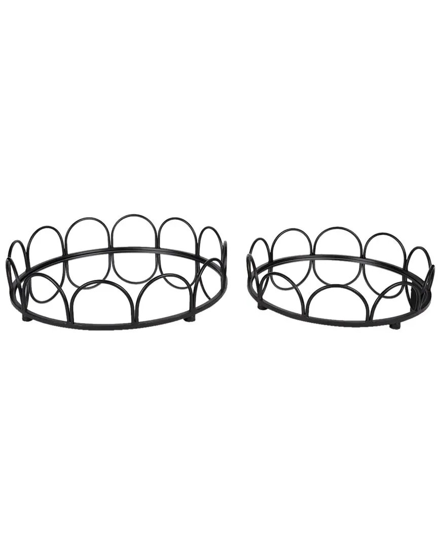 Lenore Round Mirror Trays Set of 2 - Black, Metal image