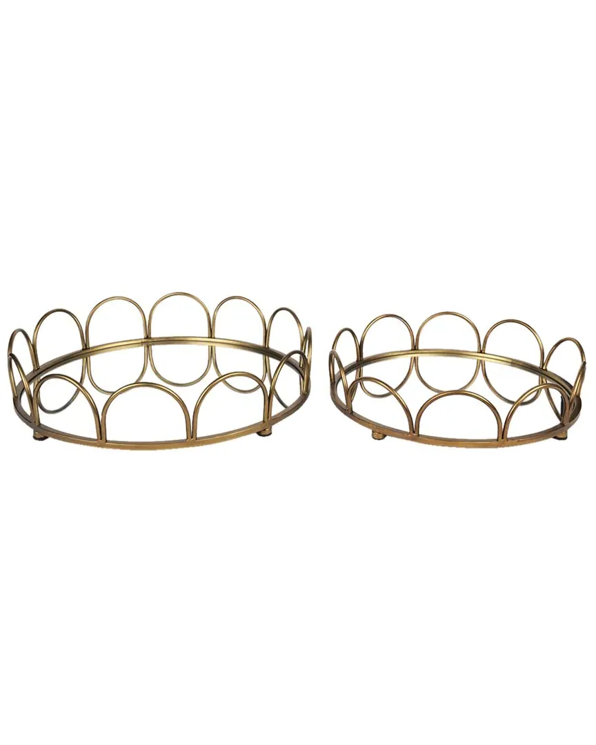 Lenore Round Mirror Trays Set of 2 - Gold, Metal