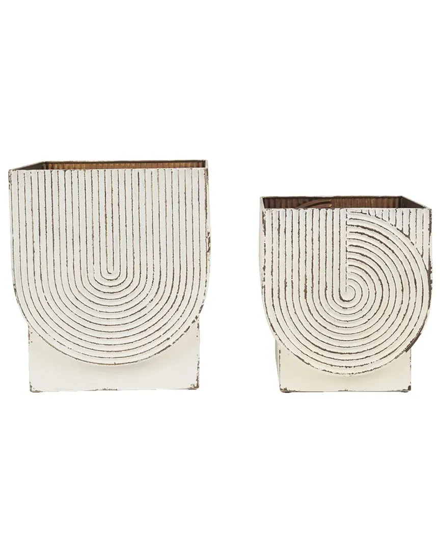 Set of 2 Medina Metal Planters - White, Gold Antique