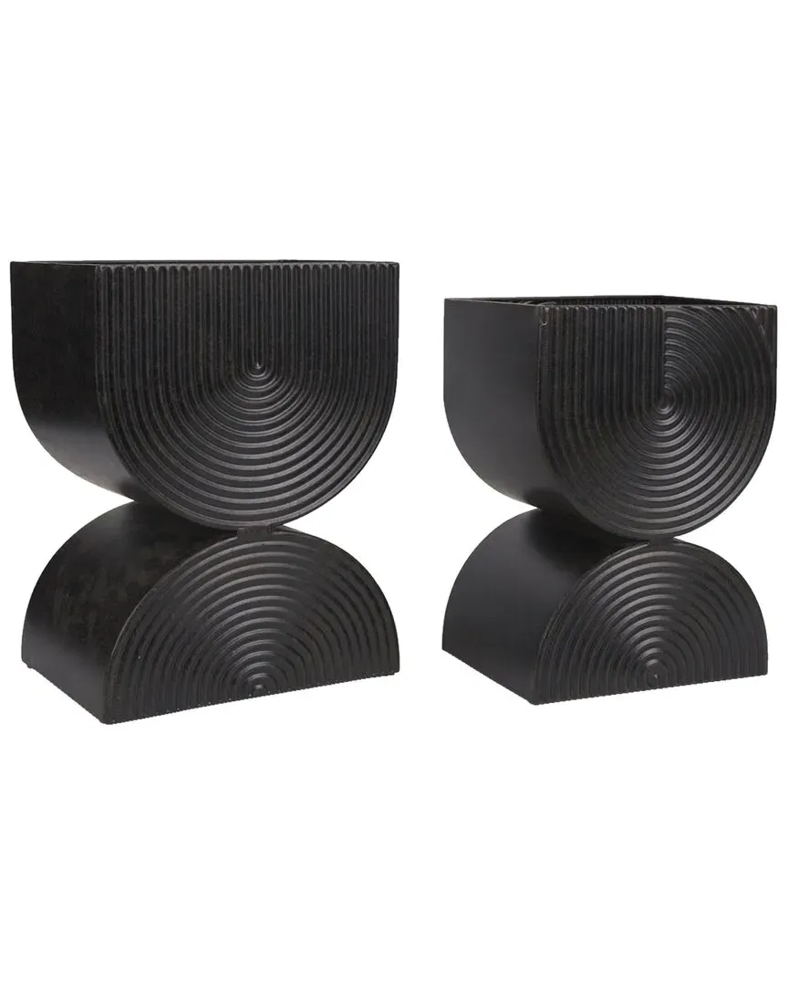 Set of 2 Medina Tall Metal Planters - Black Antique image