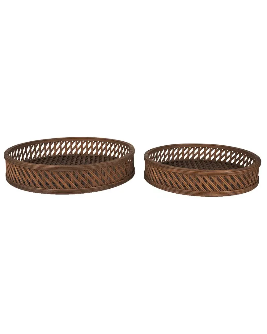 Thala Set of 2 Round Wicker Trays - Brown image
