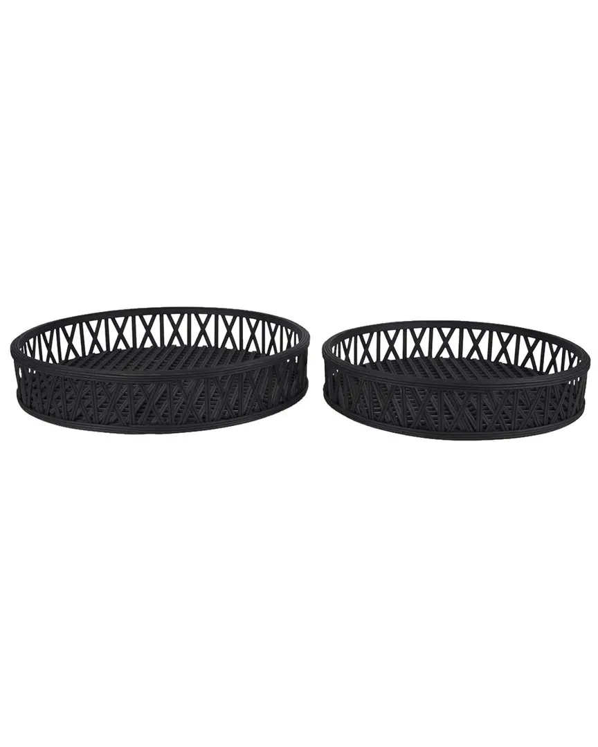 Thea Set of 2 Round Wicker Trays - Black