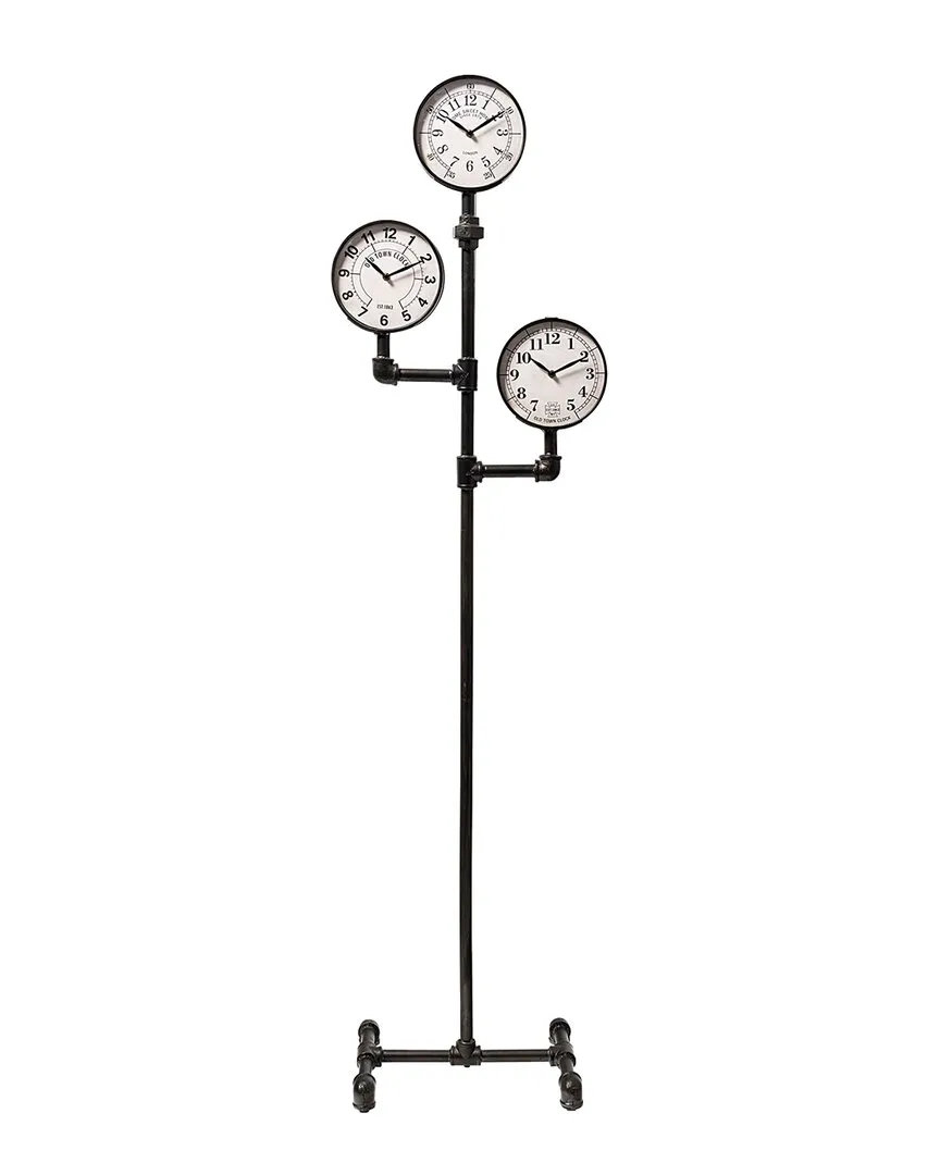Trifect Iron Pipe 3-Face Floor Clock - Black image