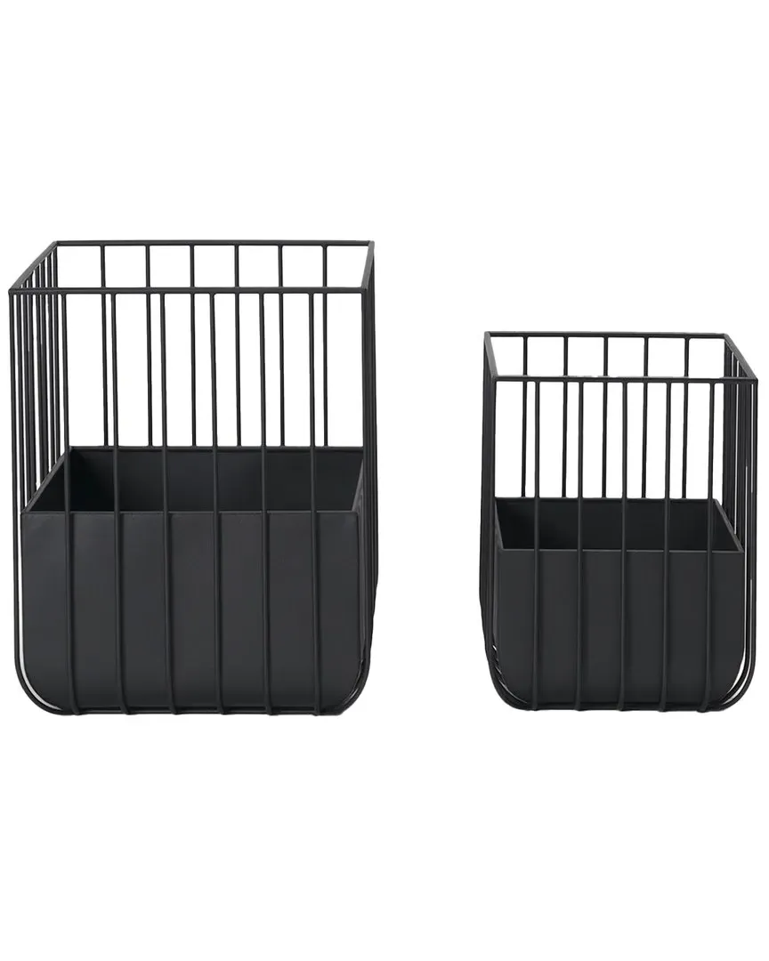 Verna Set of 2 Wire Cage Planters - Black, Metal image