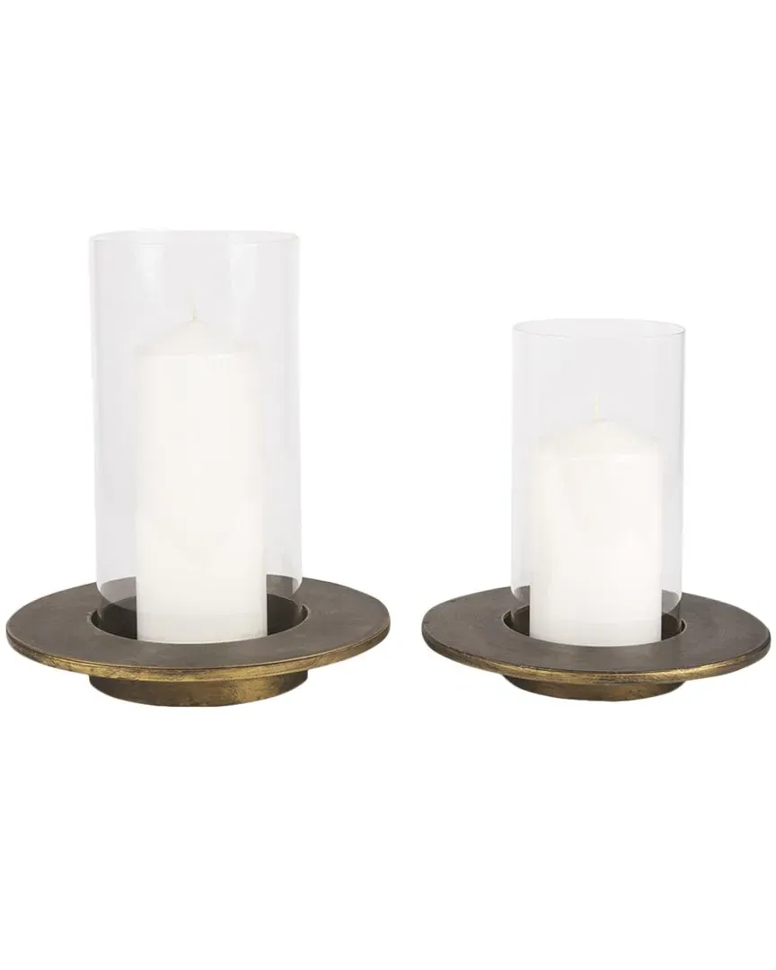 Vivian Set of 2 Hurricane Candle Holders - Gold, Metal