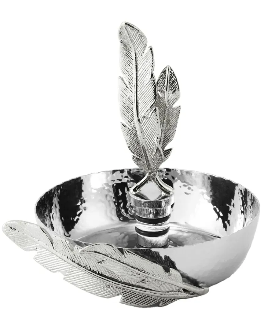 Feather Wine Coaster & Stopper Set - Steel image