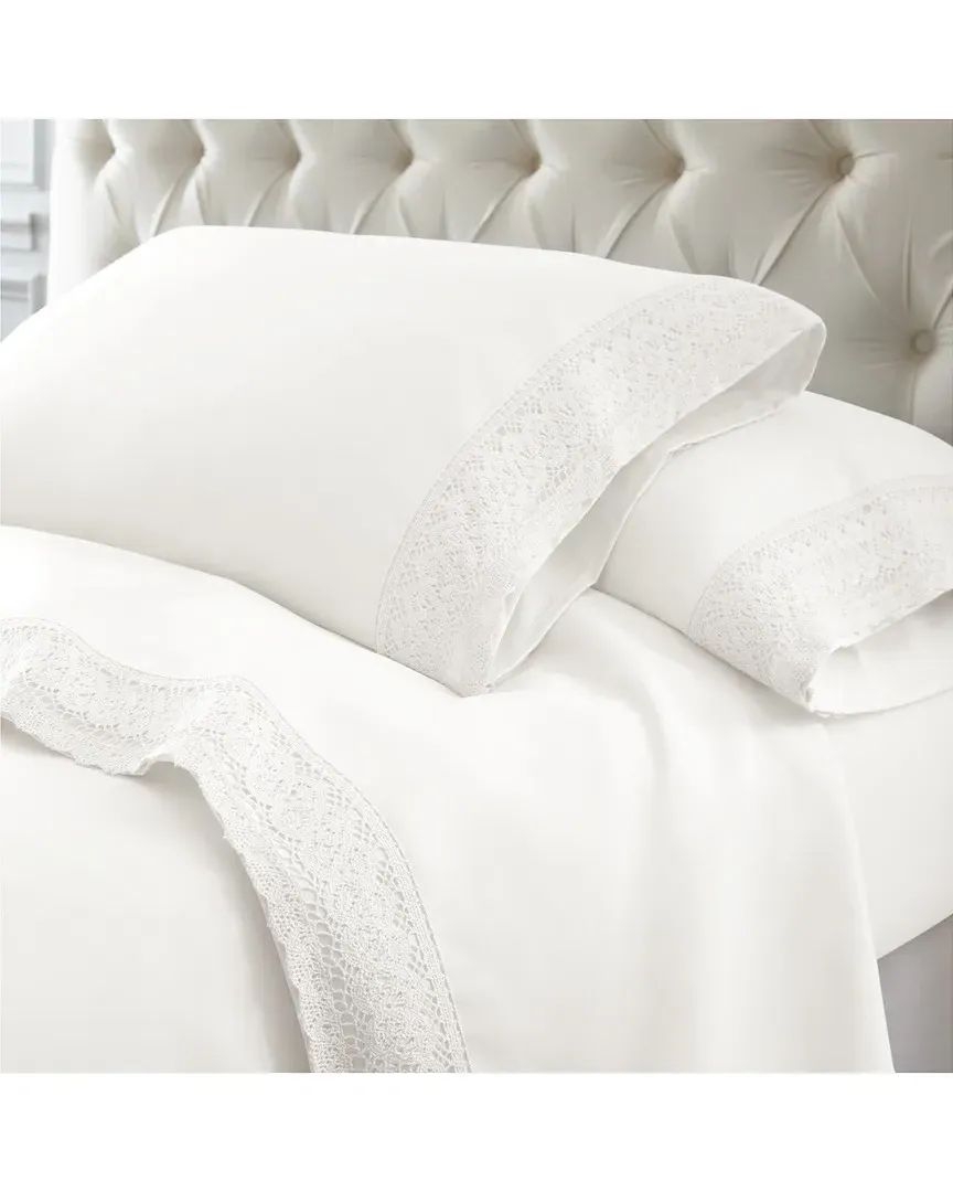 3pc Crochet Lace Microfiber Sheet Set - White image
