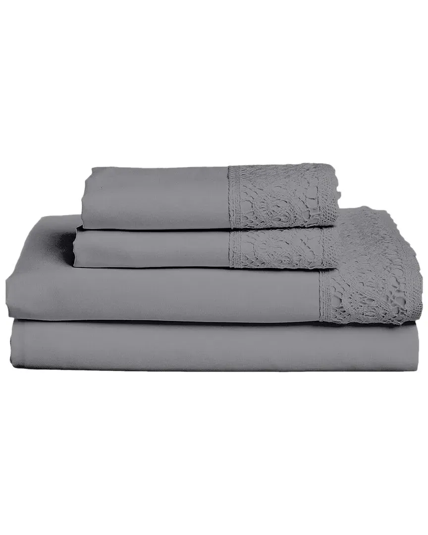 4pc Crochet Lace Microfiber Sheet Set - Grey