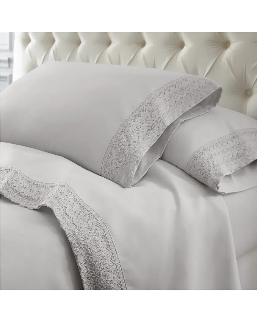 4pc Crochet Lace Microfiber Sheet Set - Grey