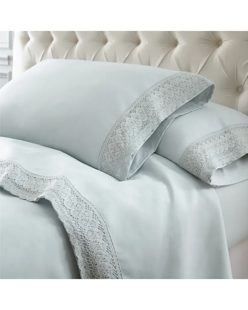 4pc Crochet Lace Microfiber Sheet Set - Mist