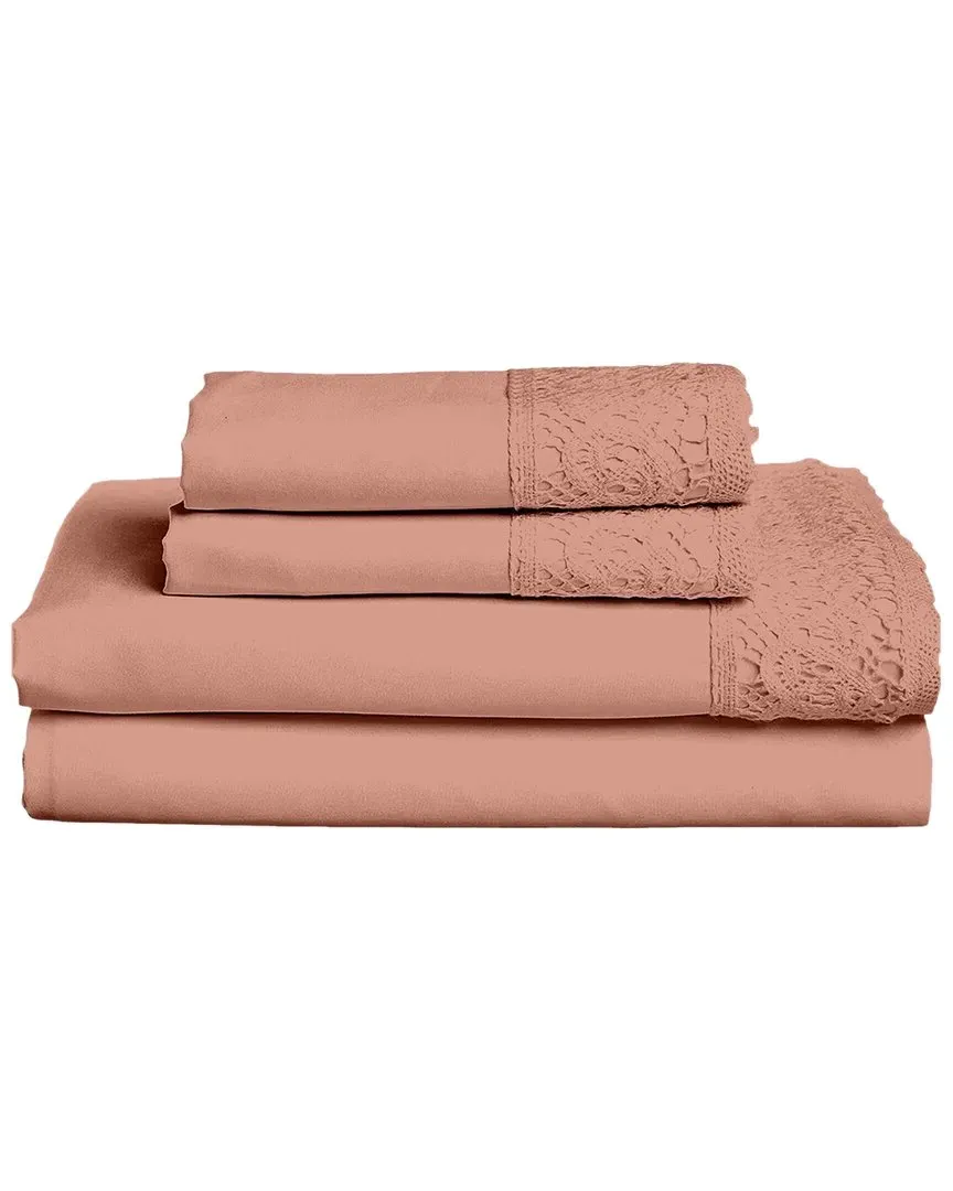 4pc Crochet Lace Microfiber Sheet Set - Pink