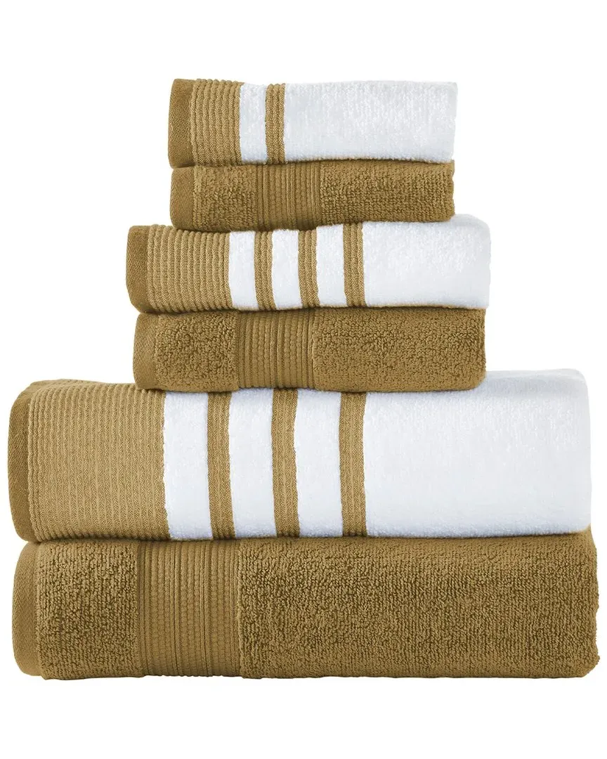 6pc Quick Dry Towel Set with Contrast Border - Mustard image