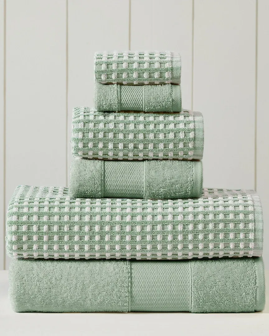 6pc Yarn-Dyed Cobblestone Jacquard Towel Set - Green image