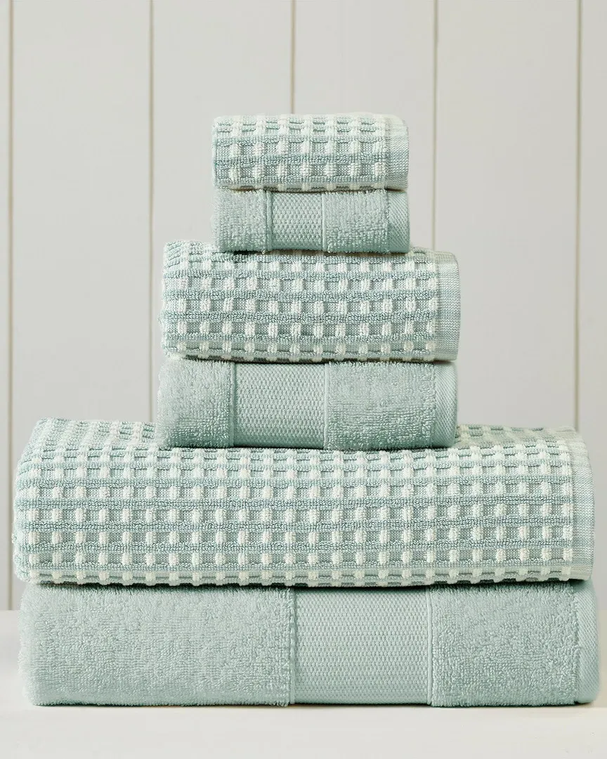 6pc Yarn-Dyed Cobblestone Jacquard Towel Set - Misty Blue