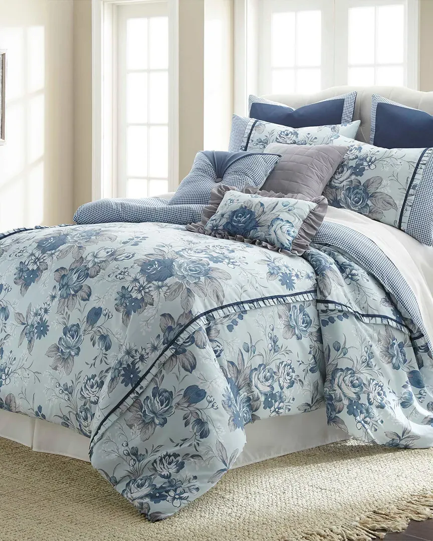 8pc Floral Farmhouse Comforter Set - Blue, Microfiber image