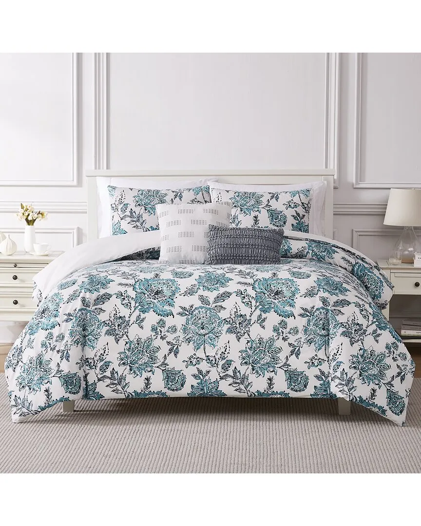 Athenas 5-Piece Comforter Set - White/Teal, Microfiber image
