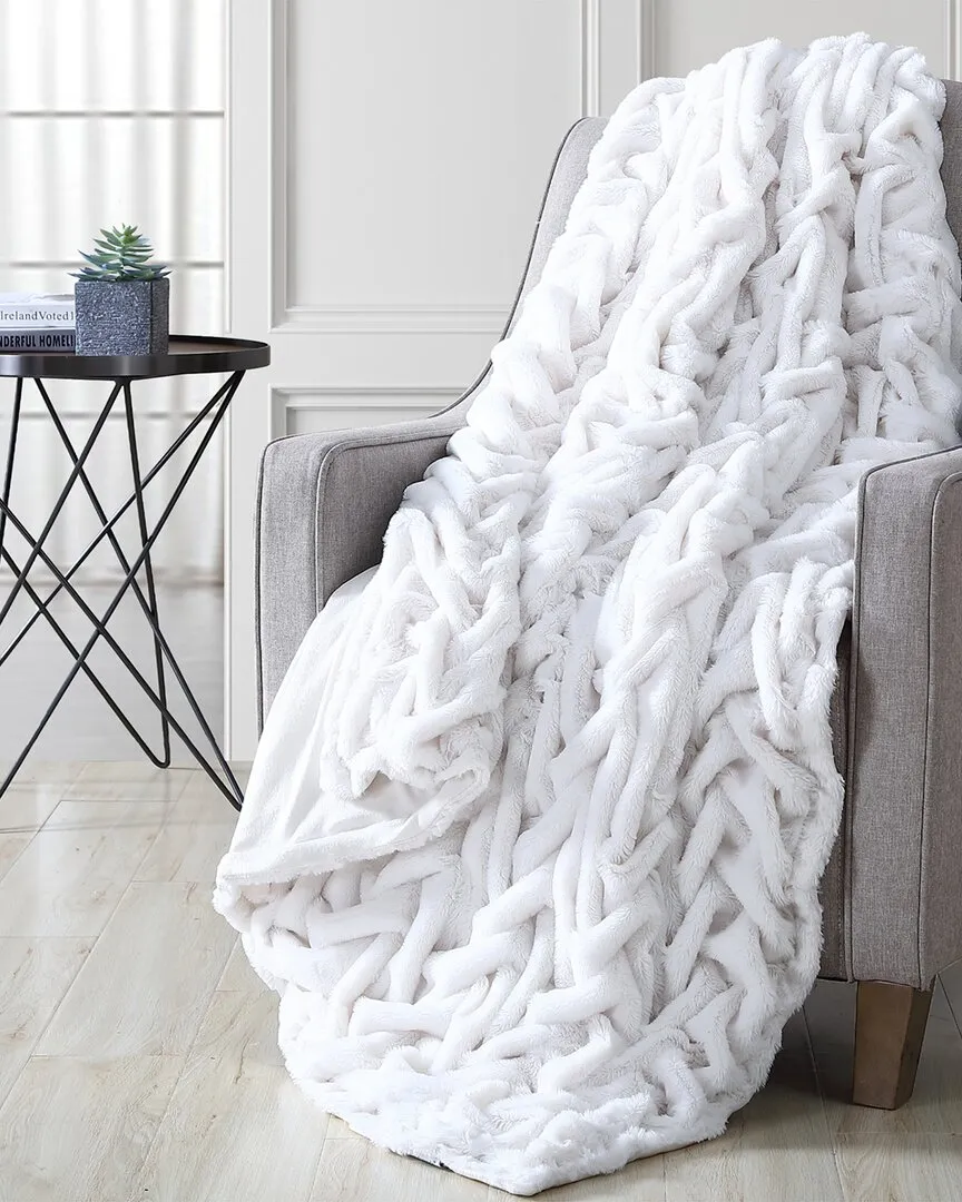 Braided Faux Fur Throw - White, Microfiber