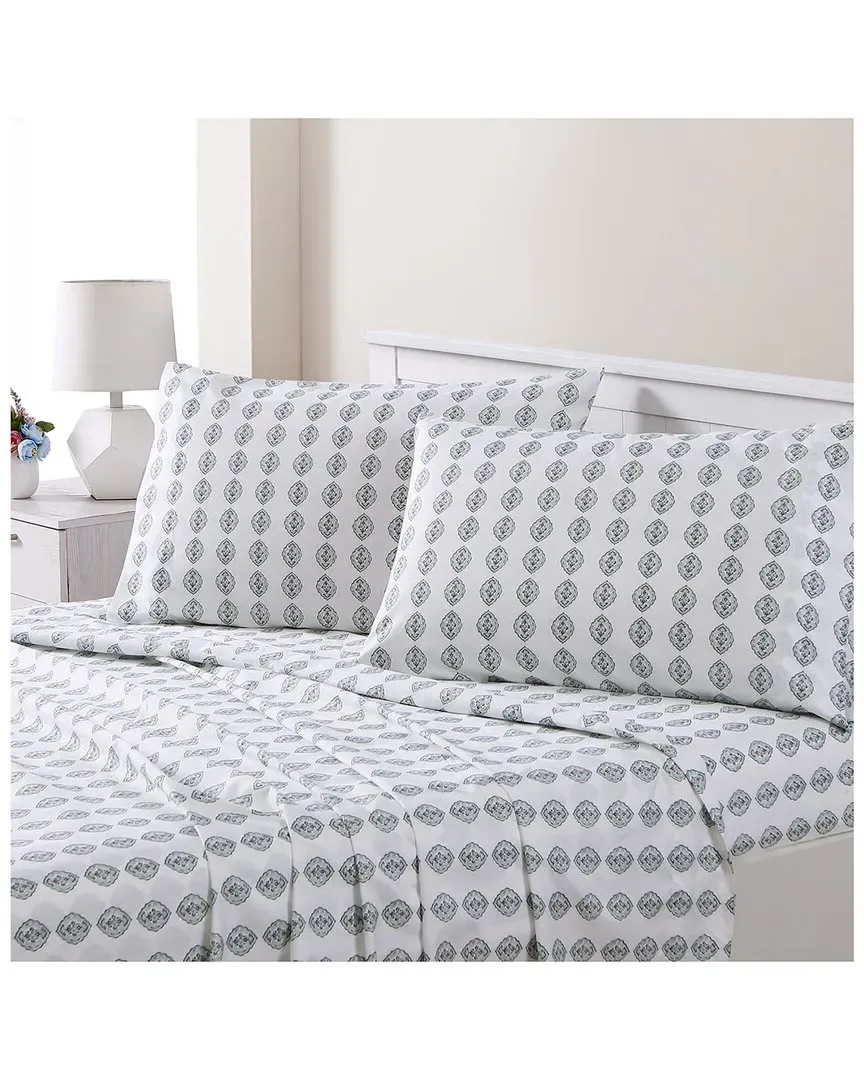 Claire Printed 4pc Sheet Set - White Blue, Microfiber