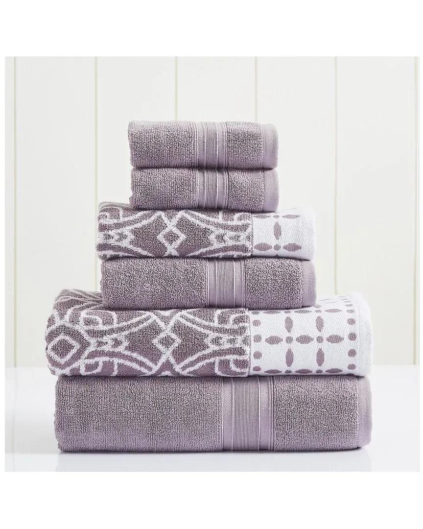 Orchid 6pc Monore Jacquard/Solid Towel Set - Orchid image