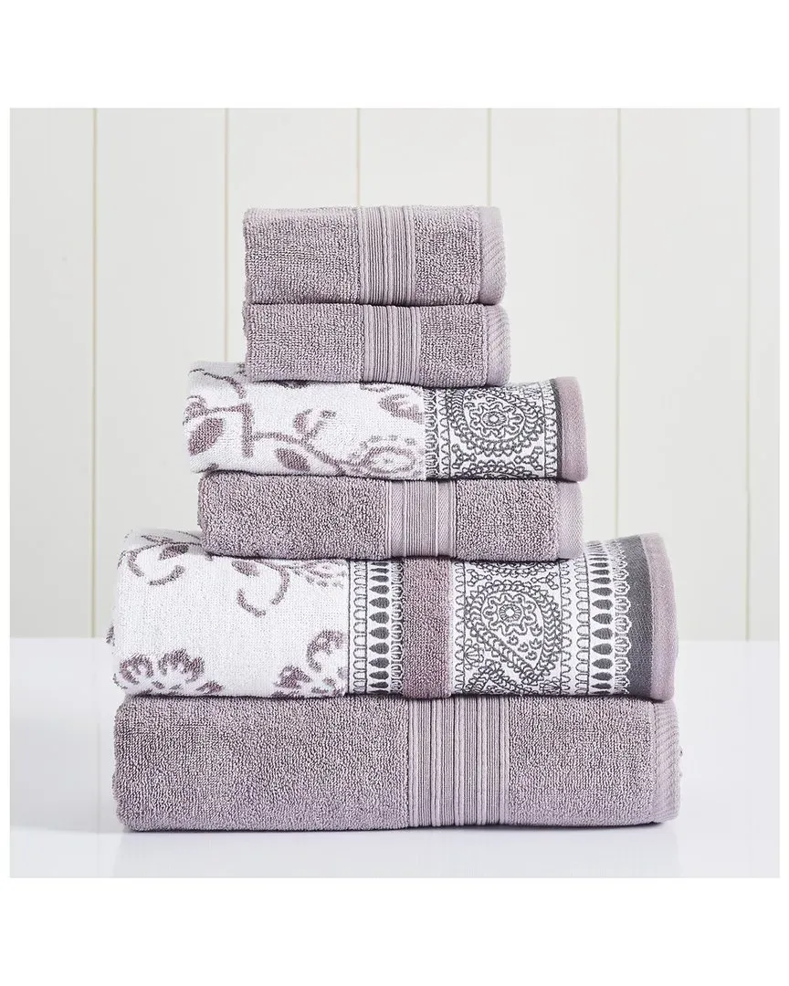 Orchid 6pc Ophelia Jacquard/Solid Towel Set - Orchid